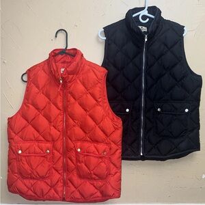Woolrich Women’s XL Duck Down Polyester  Vest  Zip Front Jacket Lot Of 2 Red Blk